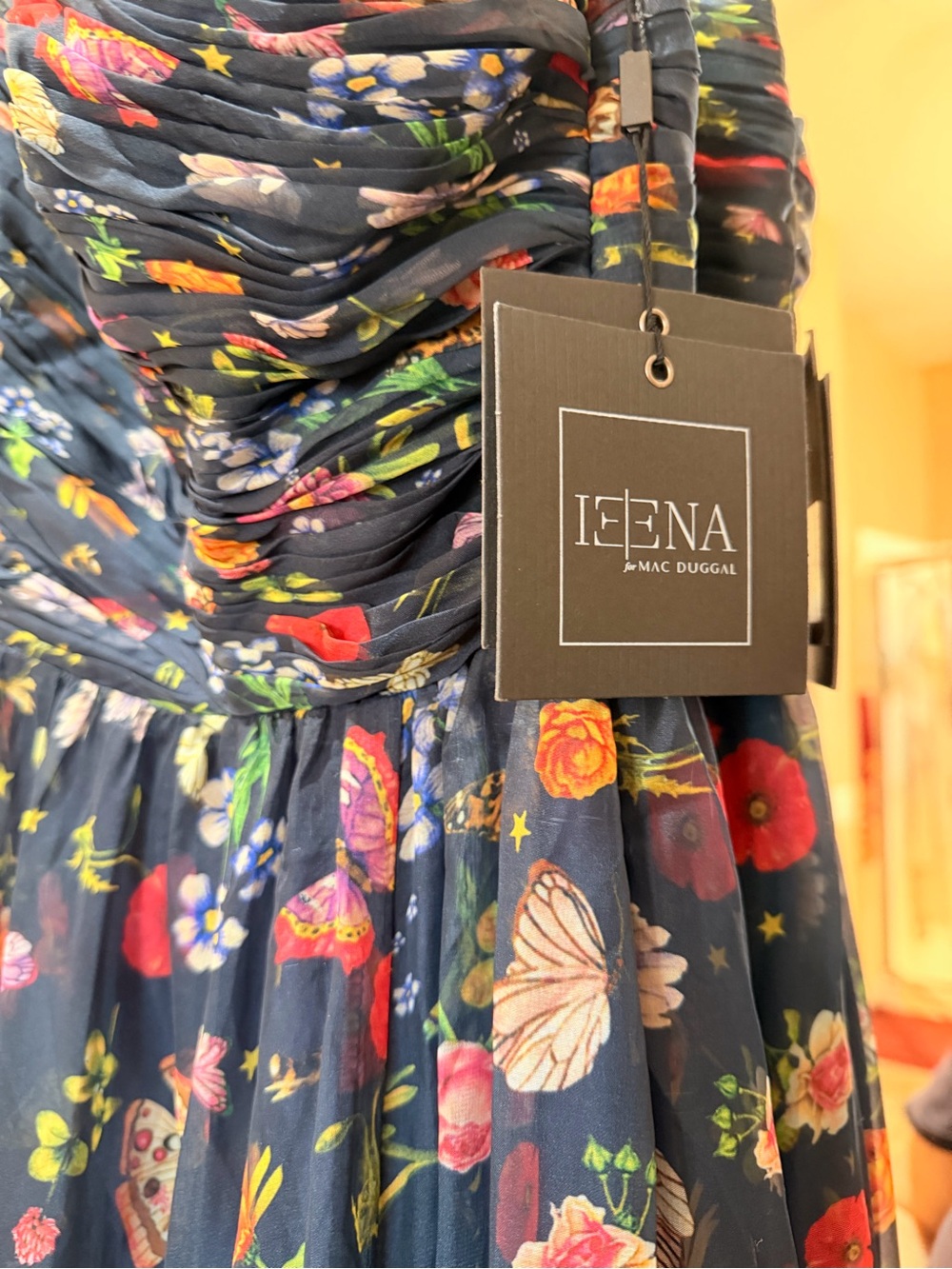 Floral One-Shoulder Navy Maxi Dress with Side Slit - Picture 3 of 5